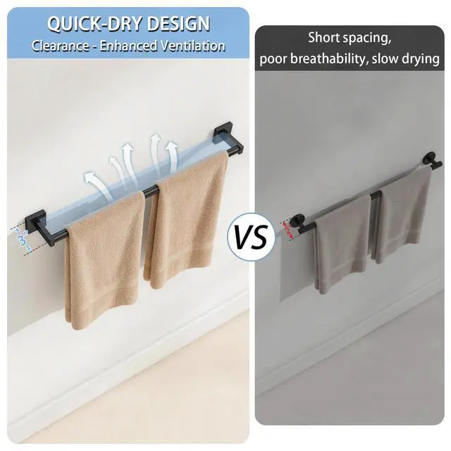 Alt view image 5 of 7 - Towel Bar for Bathroom, 24" 2 Pack Wall Mounted Towel Rack, Black