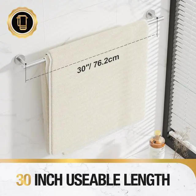 Alt view image 4 of 7 - Brushed Nickel 30 Inch Towel Bar for Bathroom, SUS304 Stainless Steel Bathroom Towel Rack Wall Mounted, Modern Home Decor Bath Towel Holder with Hardware Accessories (Total Length 31.6 Inch)