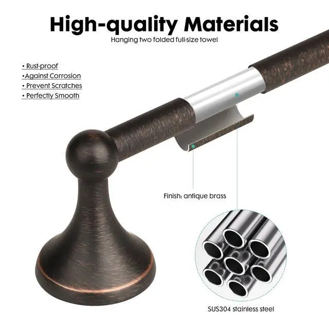 Alt view image 3 of 7 - Antique Bathroom Towel Bar Oil Rubbed Bronze, 24 Inch Towel Racks for Bathroom Wall Mounted,Bathroom Towel Holder Bronze,Home Decor Towel Rod