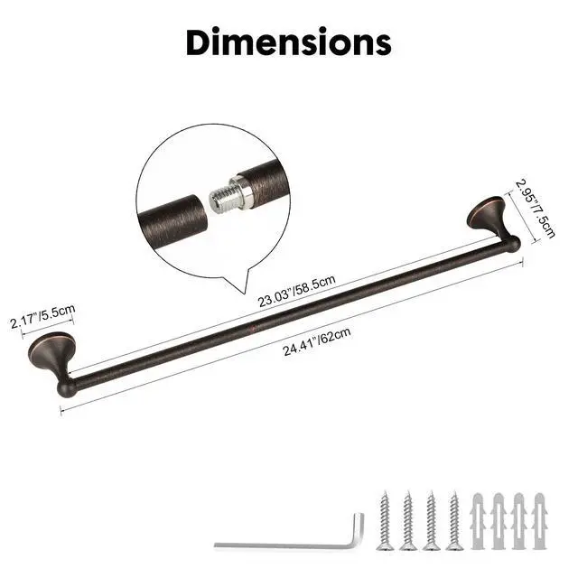 Alt view image 6 of 7 - Antique Bathroom Towel Bar Oil Rubbed Bronze, 24 Inch Towel Racks for Bathroom Wall Mounted,Bathroom Towel Holder Bronze,Home Decor Towel Rod