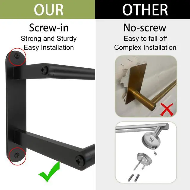 Alt view image 4 of 7 - Towel Racks for Bathroom, Double Towel Bar 24Inch, Stainless Steel Bathroom Towel Holder, Double Towel Rod Wall Mounted Towel Hanger, Bathroom Towel Rack(Matte Black)