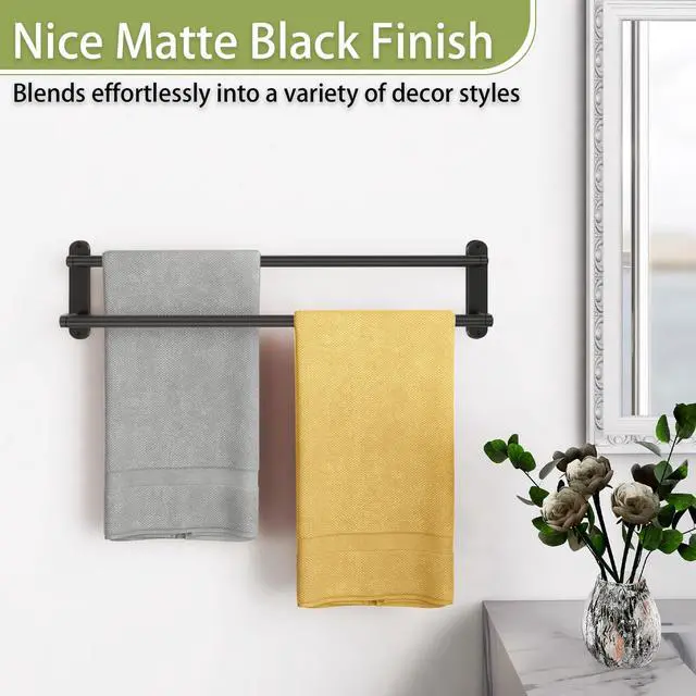 Alt view image 6 of 7 - Towel Racks for Bathroom, Double Towel Bar 24Inch, Stainless Steel Bathroom Towel Holder, Double Towel Rod Wall Mounted Towel Hanger, Bathroom Towel Rack(Matte Black)
