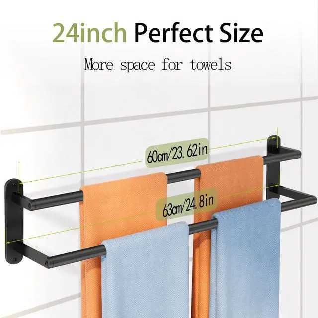 Alt view image 7 of 7 - Towel Racks for Bathroom, Double Towel Bar 24Inch, Stainless Steel Bathroom Towel Holder, Double Towel Rod Wall Mounted Towel Hanger, Bathroom Towel Rack(Matte Black)