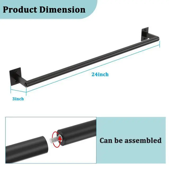 Alt view image 2 of 7 - 2 Packs 24 Inch Bathroom Towel Bar, Matte Black Towel Racks for Bathroom, Bathroom Towel Rack Wall Mounted, Bath Hand Towel Holder Organizer, Modern Home Decor Towel Rod