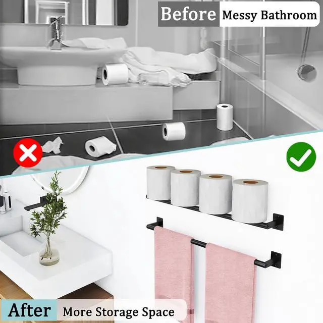 Alt view image 4 of 7 - 2 Packs 24 Inch Bathroom Towel Bar, Matte Black Towel Racks for Bathroom, Bathroom Towel Rack Wall Mounted, Bath Hand Towel Holder Organizer, Modern Home Decor Towel Rod