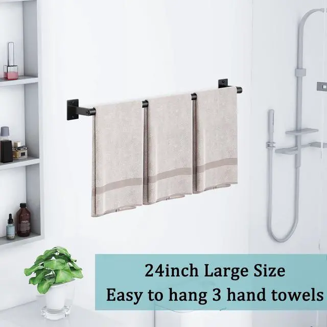 Alt view image 6 of 7 - 2 Packs 24 Inch Bathroom Towel Bar, Matte Black Towel Racks for Bathroom, Bathroom Towel Rack Wall Mounted, Bath Hand Towel Holder Organizer, Modern Home Decor Towel Rod