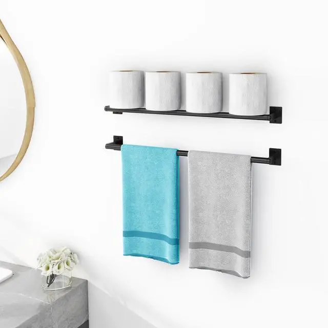 Alt view image 7 of 7 - 2 Packs 24 Inch Bathroom Towel Bar, Matte Black Towel Racks for Bathroom, Bathroom Towel Rack Wall Mounted, Bath Hand Towel Holder Organizer, Modern Home Decor Towel Rod