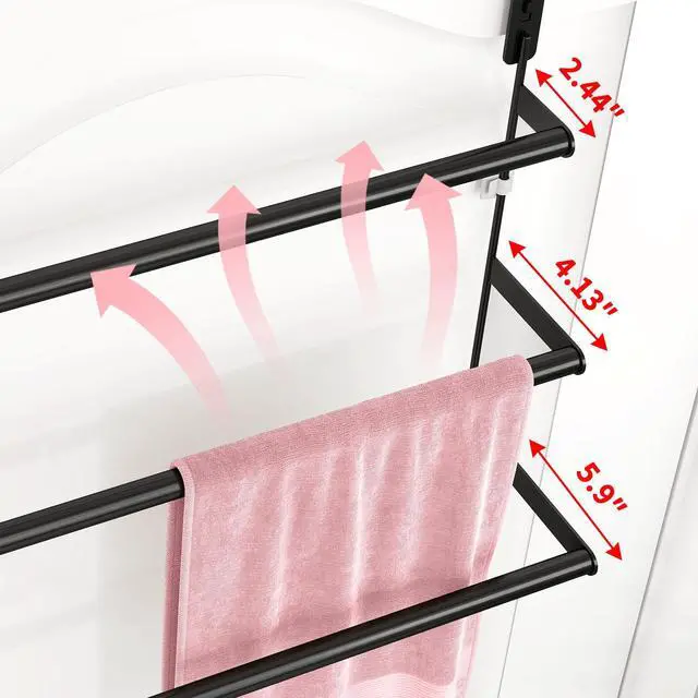 Alt view image 3 of 7 - Over The Door Towel Rack, Door Towel Bar, Black