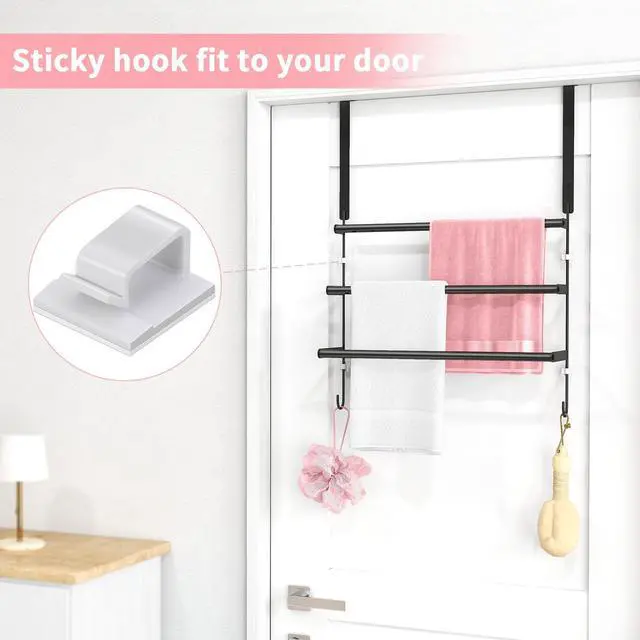 Alt view image 5 of 7 - Over The Door Towel Rack, Door Towel Bar, Black
