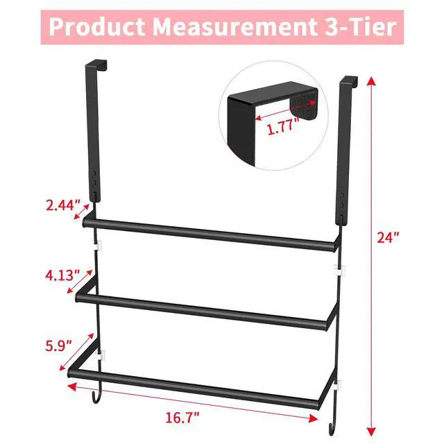 Alt view image 6 of 7 - Over The Door Towel Rack, Door Towel Bar, Black