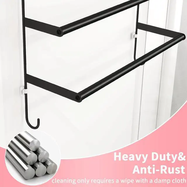 Alt view image 7 of 7 - Over The Door Towel Rack, Door Towel Bar, Black