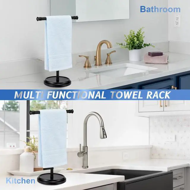 Alt view image 6 of 7 - Hand Towel Holder Stand, Free Standing Towel Rack Stand with Stainless Steel Base, Rust-Proof Towel Bar for Bathroom Kitchen Countertop (Black)