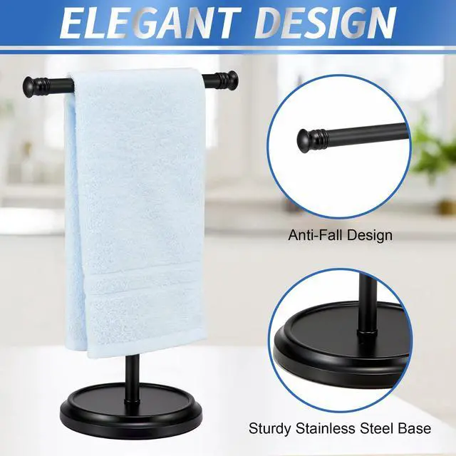 Alt view image 3 of 7 - Hand Towel Holder Stand, Free Standing Towel Rack Stand with Stainless Steel Base, Rust-Proof Towel Bar for Bathroom Kitchen Countertop (Black)