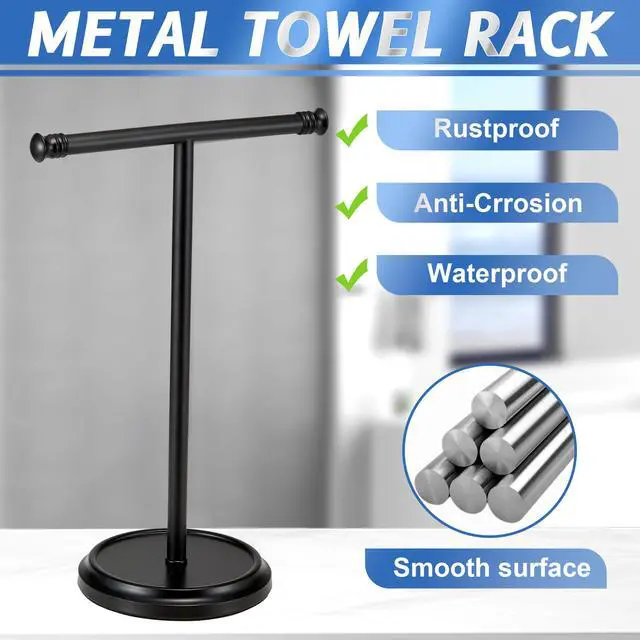 Alt view image 5 of 7 - Hand Towel Holder Stand, Free Standing Towel Rack Stand with Stainless Steel Base, Rust-Proof Towel Bar for Bathroom Kitchen Countertop (Black)