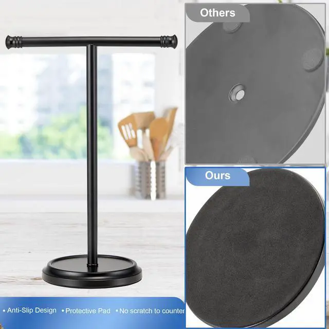 Alt view image 4 of 7 - Hand Towel Holder Stand, Free Standing Towel Rack Stand with Stainless Steel Base, Rust-Proof Towel Bar for Bathroom Kitchen Countertop (Black)