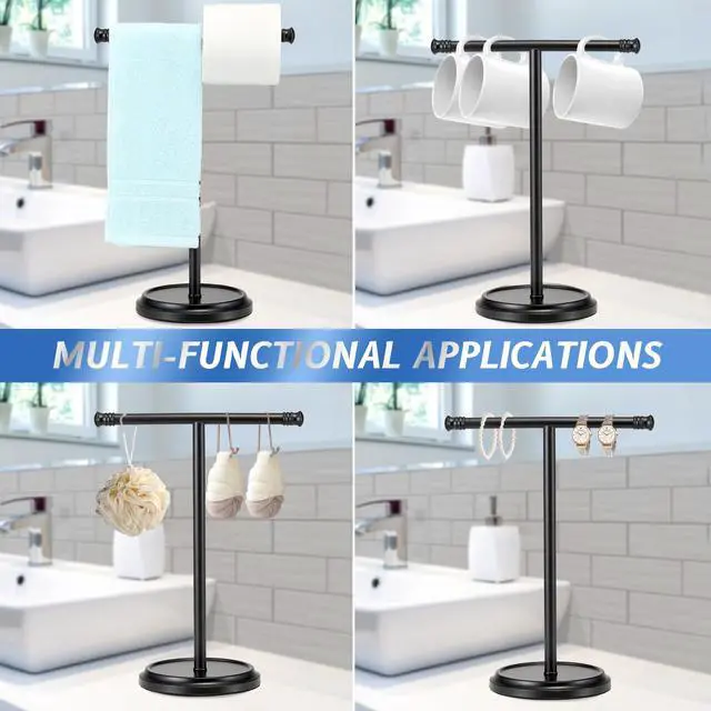 Alt view image 7 of 7 - Hand Towel Holder Stand, Free Standing Towel Rack Stand with Stainless Steel Base, Rust-Proof Towel Bar for Bathroom Kitchen Countertop (Black)