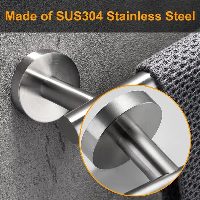 Alt view image 4 of 6 - Brushed Nickel Bath Towel Bar Single Bars Towel Rack Rod Classic Wall Mounted SUS304 Stainless Steel Bathroom Towel Holder Toilet Kitchen Towel Shelf Single Layer,24 inches