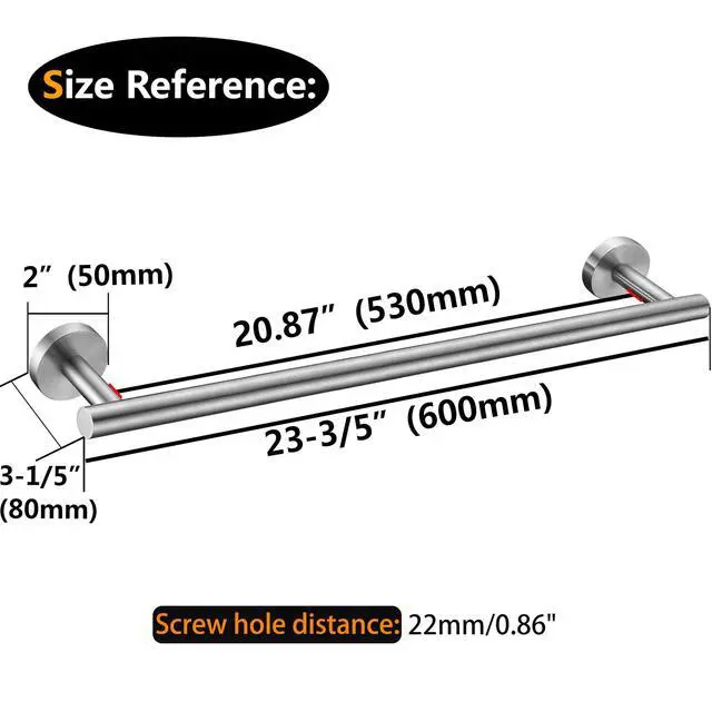 Alt view image 3 of 6 - Brushed Nickel Bath Towel Bar Single Bars Towel Rack Rod Classic Wall Mounted SUS304 Stainless Steel Bathroom Towel Holder Toilet Kitchen Towel Shelf Single Layer,24 inches