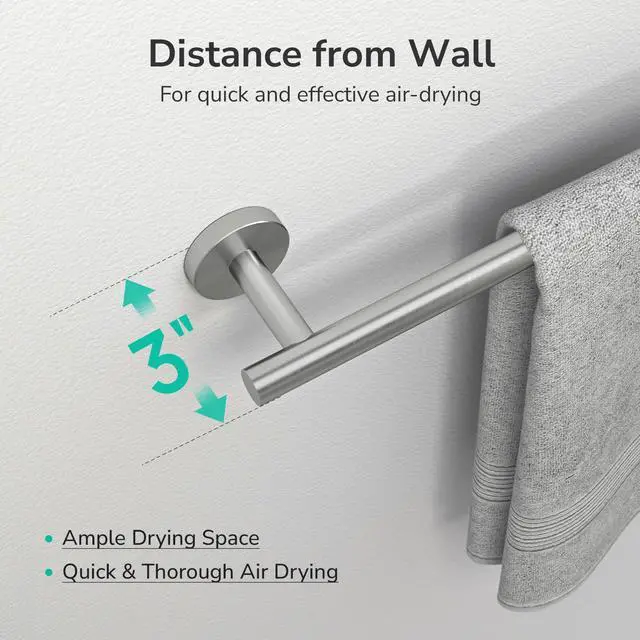 Alt view image 4 of 7 - Brushed Nickel Towel Bar, 24-Inch Towel Racks for Bathroom