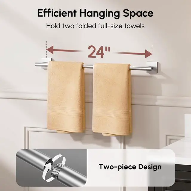 Alt view image 3 of 7 - Brushed Nickel Towel Bar, 24 Inch Towel Racks for Bathroom