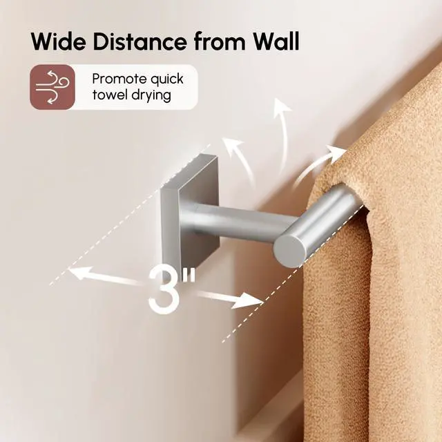Alt view image 4 of 7 - Brushed Nickel Towel Bar, 24 Inch Towel Racks for Bathroom