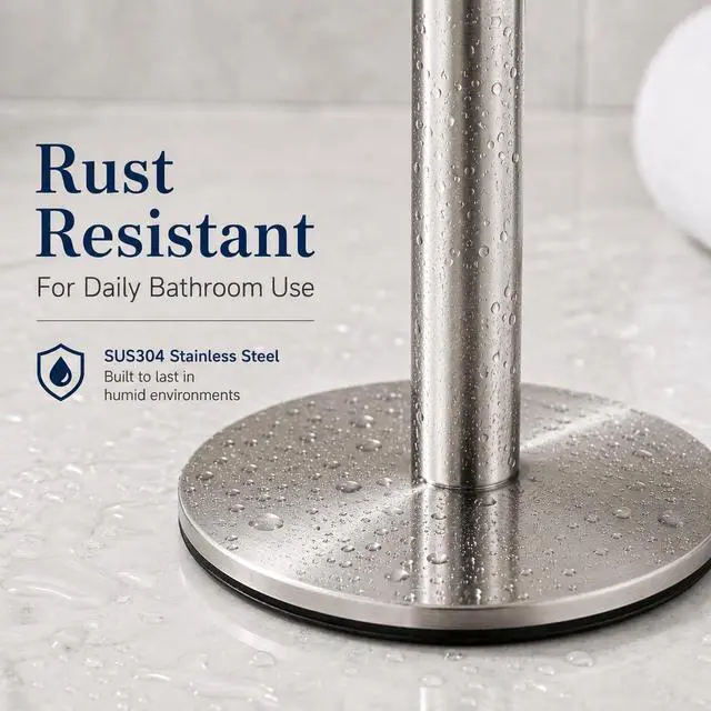 Alt view image 4 of 7 - Brushed Nickel Hand Towel Holder Stand,13 Inch Free-Standing Towel Rack, SUS304 Stainless Steel Towel Bar Rack Stand, Tower Bar for Bathroom Kitchen Vanity Countertop