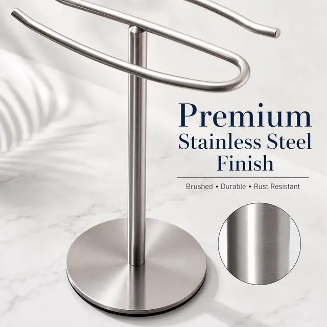 Alt view image 6 of 7 - Brushed Nickel Hand Towel Holder Stand,13 Inch Free-Standing Towel Rack, SUS304 Stainless Steel Towel Bar Rack Stand, Tower Bar for Bathroom Kitchen Vanity Countertop