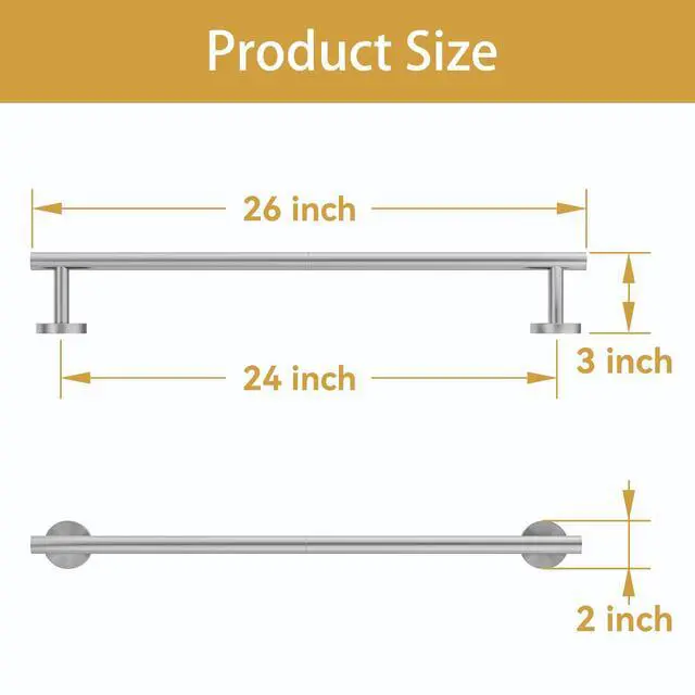 Alt view image 2 of 7 - Brushed Nickel Towel Bar, 24 Inch Bathroom Towel Rack