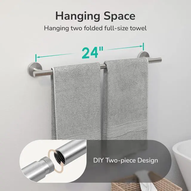 Alt view image 3 of 7 - Brushed Nickel Towel Bar, 24-Inch Towel Racks for Bathroom