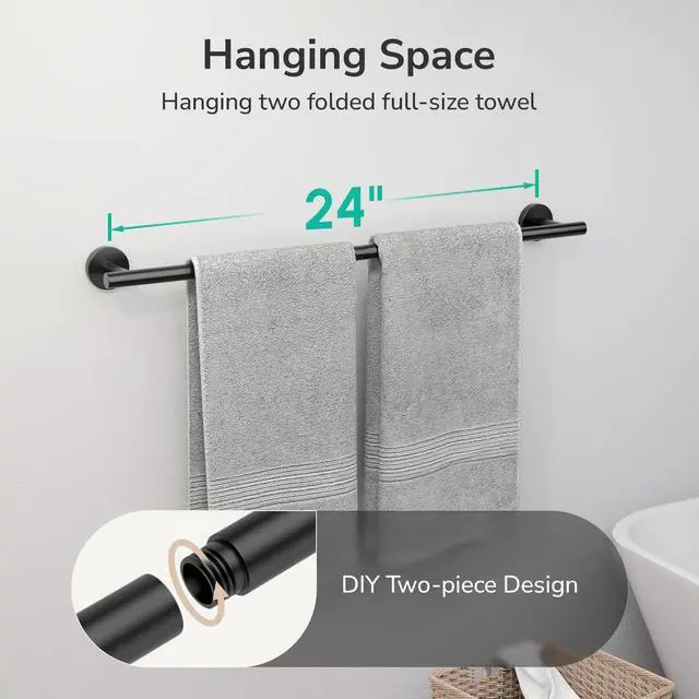 Alt view image 4 of 7 - Matte Black Towel Bar, 24-Inch Towel Racks for Bathroom