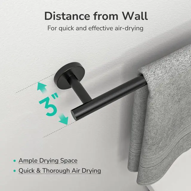 Alt view image 5 of 7 - Matte Black Towel Bar, 24-Inch Towel Racks for Bathroom