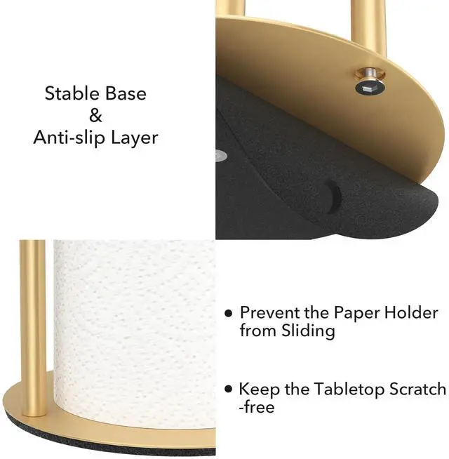 Alt view image 4 of 7 - Paper Towel Holder Gold, Premium Stainless Steel Kitchen Roll Dispenser, Countertop Roll Organizer