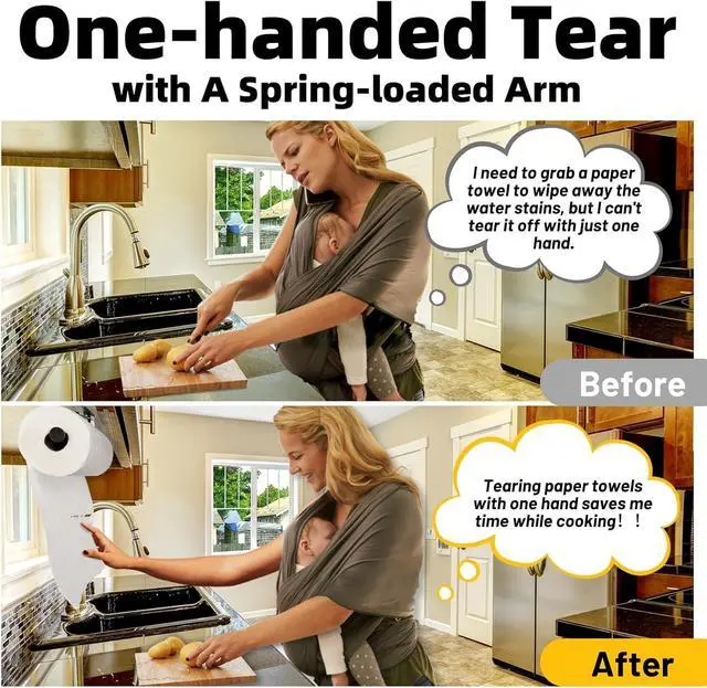 Alt view image 2 of 7 - Under Cabinet Paper Towel Holder, One-Hand Tear Paper Towel Holder, Black