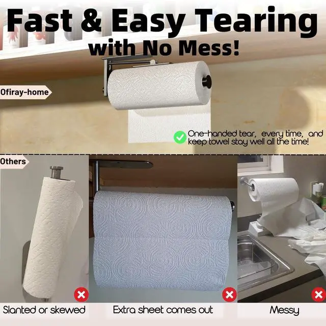 Alt view image 3 of 7 - Under Cabinet Paper Towel Holder, One-Hand Tear Paper Towel Holder, Black