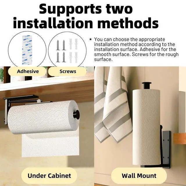 Alt view image 5 of 7 - Under Cabinet Paper Towel Holder, One-Hand Tear Paper Towel Holder, Black