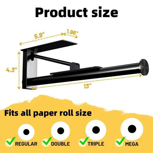 Alt view image 7 of 7 - Under Cabinet Paper Towel Holder, One-Hand Tear Paper Towel Holder, Black