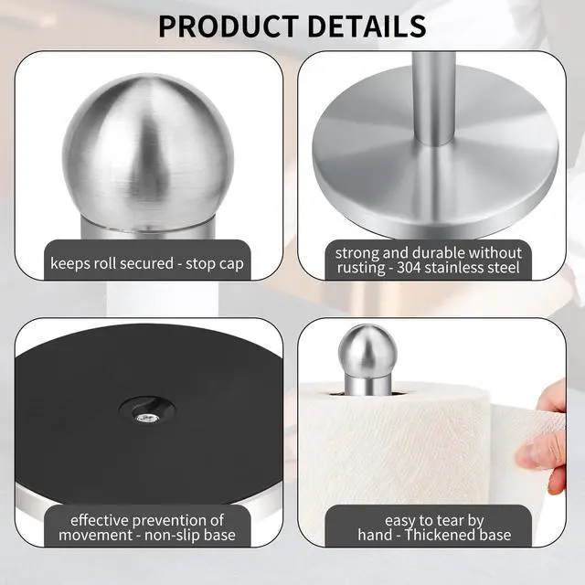 Alt view image 4 of 7 - Paper Towel Holder Countertop with Weighted Base for Standard Rolls