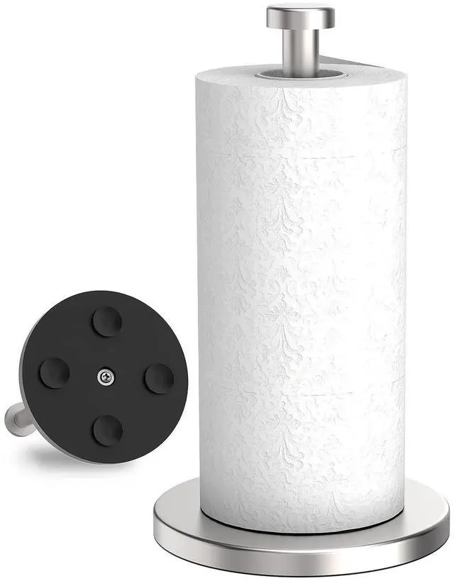 Main image of Paper Towel Holder Countertop, Stainless Steel Paper Towel Holder Stand with Weighted Base Suction Cups, Standing Paper Towel Roll Holder for Kitchen Bathroom (Silver)