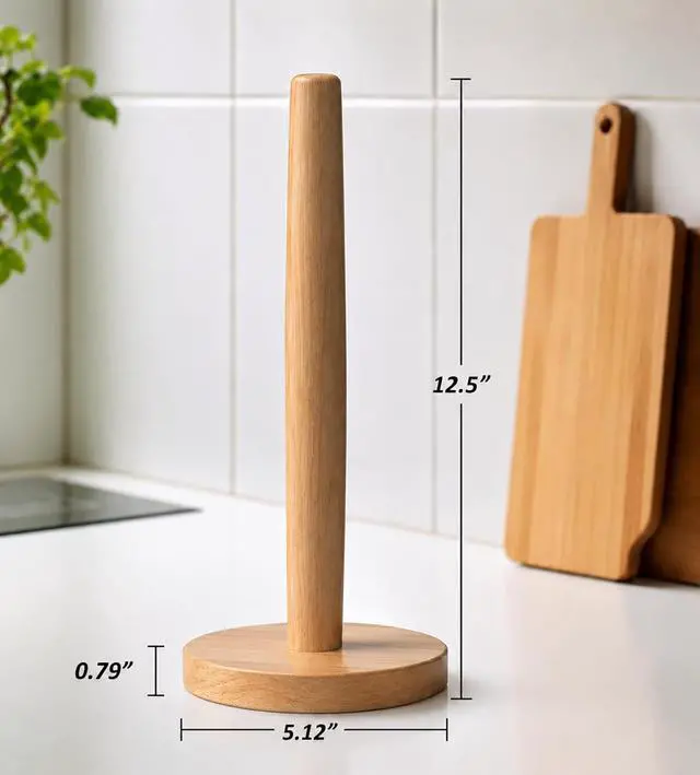 Alt view image 3 of 7 - Wooden Paper Towel Holder Countertop - Solid Freestanding Paper Towel Dispenser Stand with Non-Slip Base