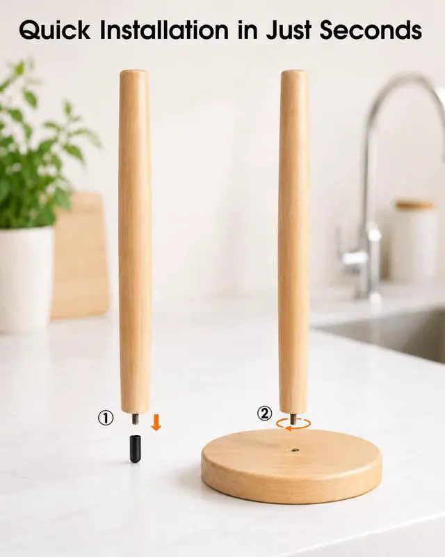 Alt view image 4 of 7 - Wooden Paper Towel Holder Countertop - Solid Freestanding Paper Towel Dispenser Stand with Non-Slip Base