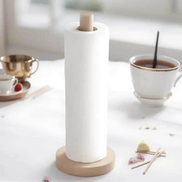 Alt view image 6 of 7 - Wooden Paper Towel Holder Countertop - Solid Freestanding Paper Towel Dispenser Stand with Non-Slip Base
