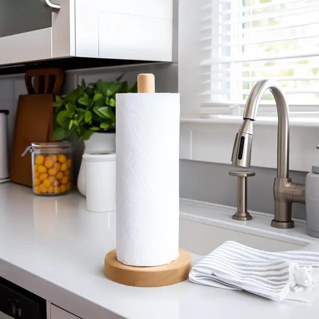 Alt view image 5 of 7 - Wooden Paper Towel Holder Countertop - Solid Freestanding Paper Towel Dispenser Stand with Non-Slip Base