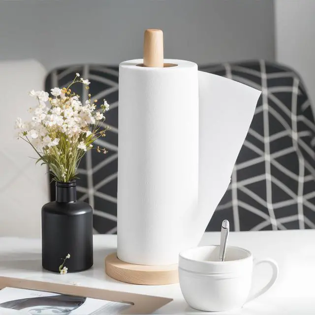 Alt view image 7 of 7 - Wooden Paper Towel Holder Countertop - Solid Freestanding Paper Towel Dispenser Stand with Non-Slip Base