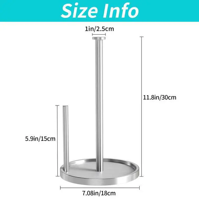 Alt view image 5 of 7 - Paper Towel Holder Countertop, Standing Paper Roll Holder with Anti Slip Weighted Base, Stainless Steel Freestanding Paper Towel Holder for Kitchen, Silver