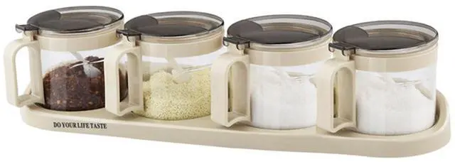 Main image of Gourmet Seasoning Box with Serving Spoons, Spice Jar Set Condiment Cruet Bottle, Kitchen Supplies,Nice Design for Kitchen (glass)