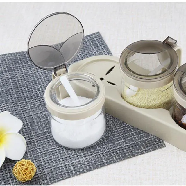Alt view image 7 of 7 - Gourmet Seasoning Box with Serving Spoons, Spice Jar Set Condiment Cruet Bottle, Kitchen Supplies,Nice Design for Kitchen (glass)