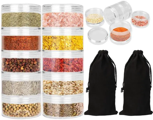 Main image of 2 Sets 5 Layers Clear Portable Travel Spice Jars, Multi Camping Spice Containers with Organizer Bag, Stackable Spice Salt and Pepper Set for Outdoor Cooking, Camping, Traveling, Barbecuing