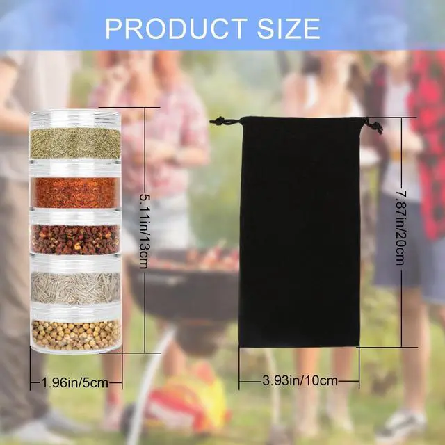Alt view image 2 of 7 - 2 Sets 5 Layers Clear Portable Travel Spice Jars, Multi Camping Spice Containers with Organizer Bag, Stackable Spice Salt and Pepper Set for Outdoor Cooking, Camping, Traveling, Barbecuing