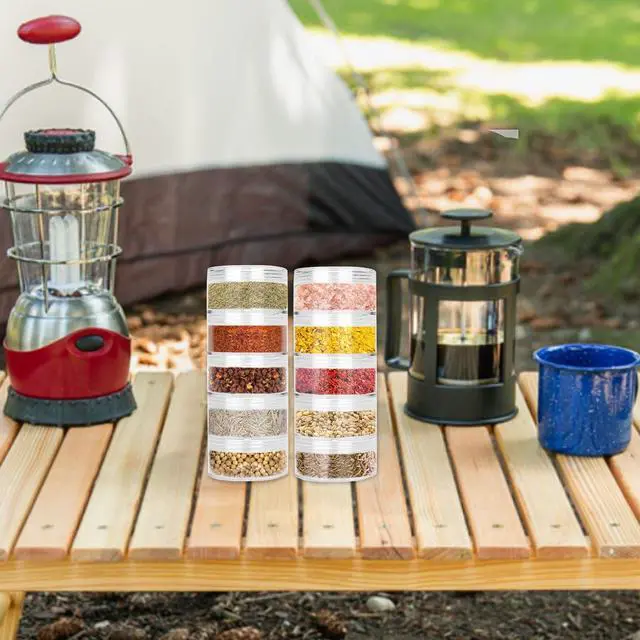 Alt view image 5 of 7 - 2 Sets 5 Layers Clear Portable Travel Spice Jars, Multi Camping Spice Containers with Organizer Bag, Stackable Spice Salt and Pepper Set for Outdoor Cooking, Camping, Traveling, Barbecuing