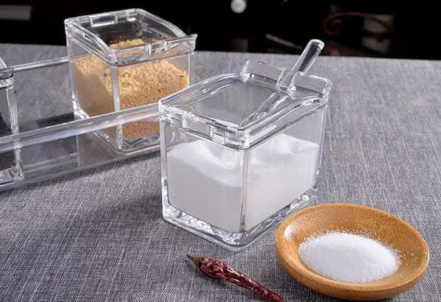 Alt view image 2 of 6 - Seasoning Box, Seasoning Rack Spice Pots, Storage Container Condiment Jars, 4 Piece Clear Acrylic Cruet with Cover and Spoon Transparent